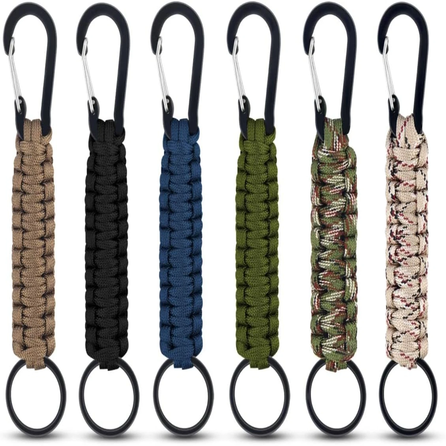 Heavy duty and reliable 6-pack of braided paracord keychains with strong carabiner clip - Durable and sturdy key chain lanyard f