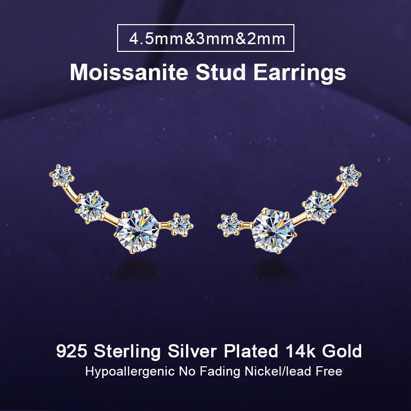 IOGOU D Color Moissanite Stud Earrings Climber for Women Men 925 Silver Unique Design Climbing Earrings Certified Jewelry Gifts