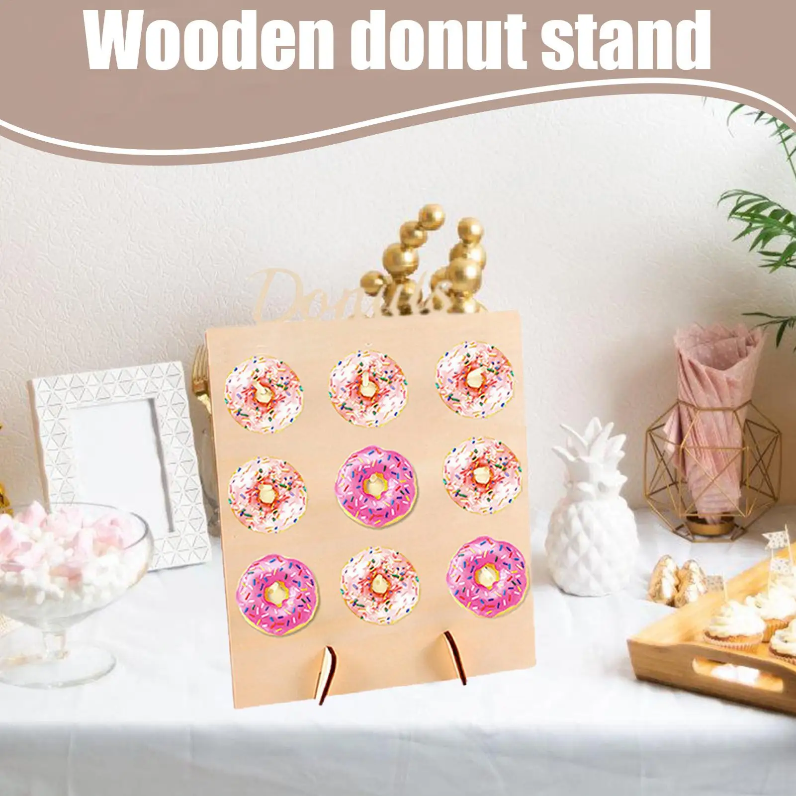 Donut Board Wooden 9-Peg Doughnuts Exhibition Rack Decorative Donut Display Rack For Pastries Dining Table Cafe Catering Buffet