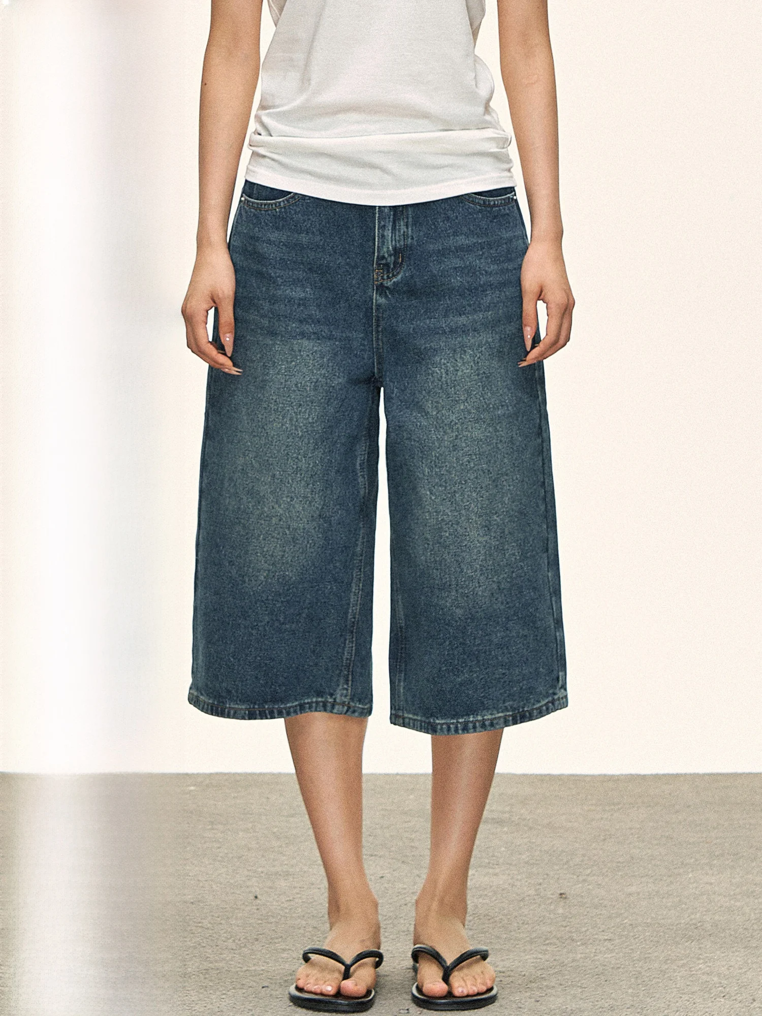 

101PASSION Retro Denim Straight Leg Pants Women's Summer Wide Leg Seven-Quarter Loose Fit Versatile Slimming Low Waist Zipper...