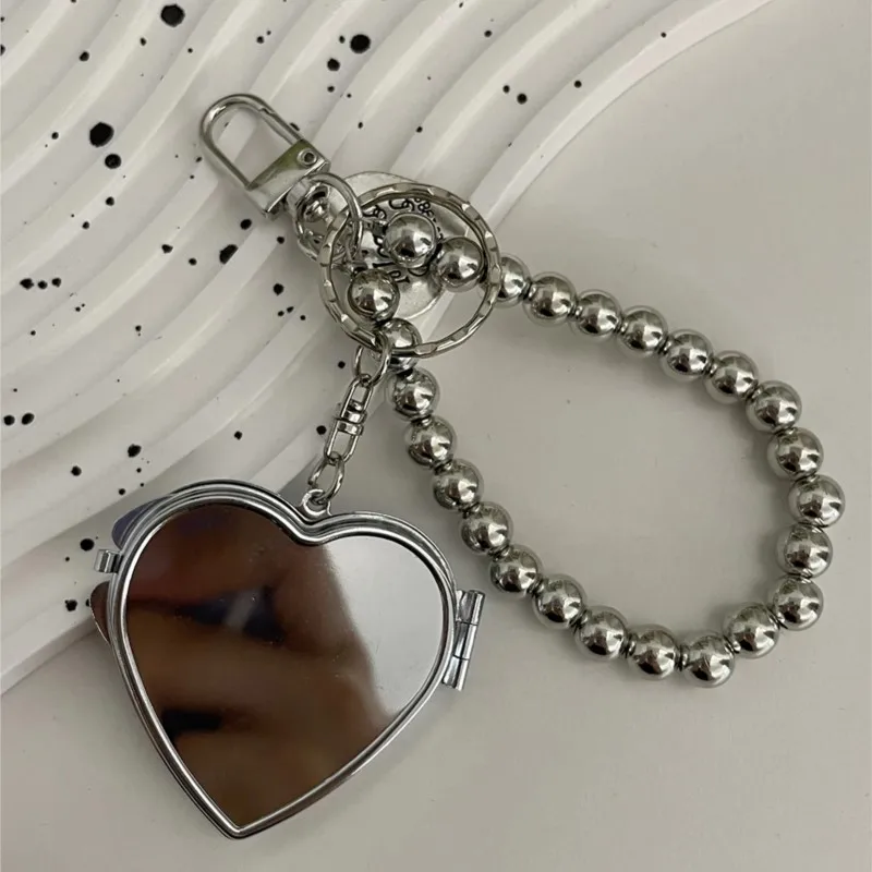 Metal Key Chain with Heart Shaped Mirror y2k Style Bag Pendant Sweet Cool Trendy Pendant Hanging with For iPhone Chain