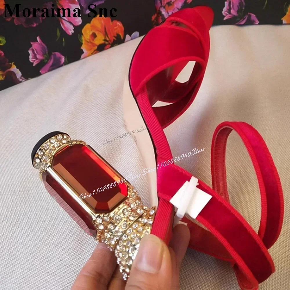 

Purple Suede Crystal Heel Sandals Strange Heel Shoes For Women Ankle Buckle Strap Open Toe Fashion Banquet Zapatos Para Mujere