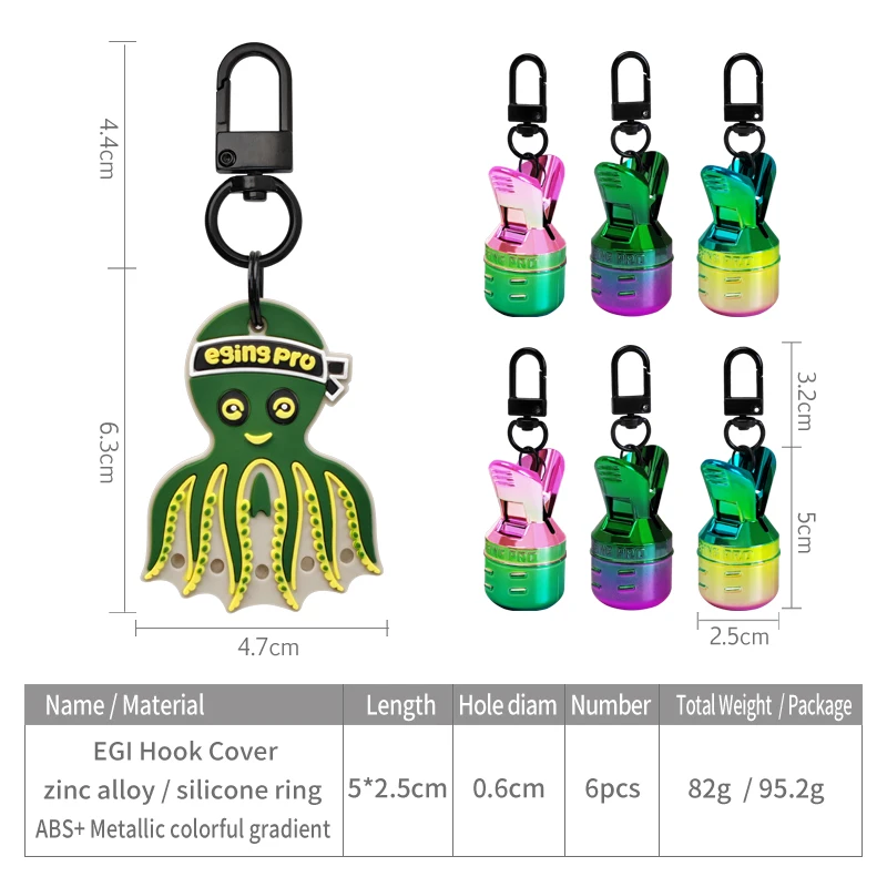 New Electroplating Squid Jig Bait Protector Kit M+ 6pcs Punk Color Webfoot Octopus Egi Hooks Cover Cuttlefish Umbrella Lure Cap view 3