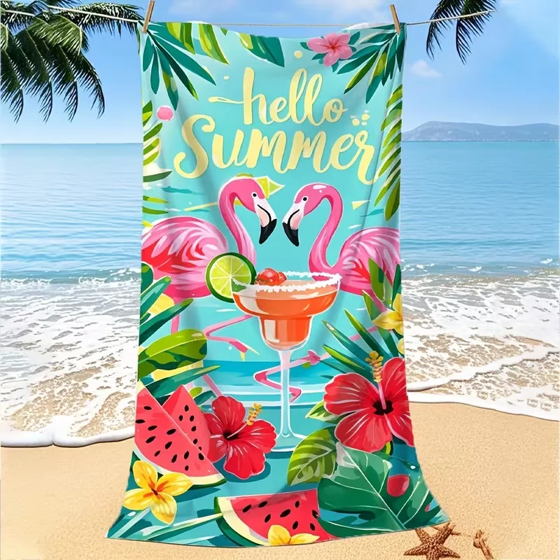 Flamingo Leaf Print Beach Towel Super Soft Bath Blanket Portable Towel for Beach Swimming Pool Vacation Bath Towels for Adults
