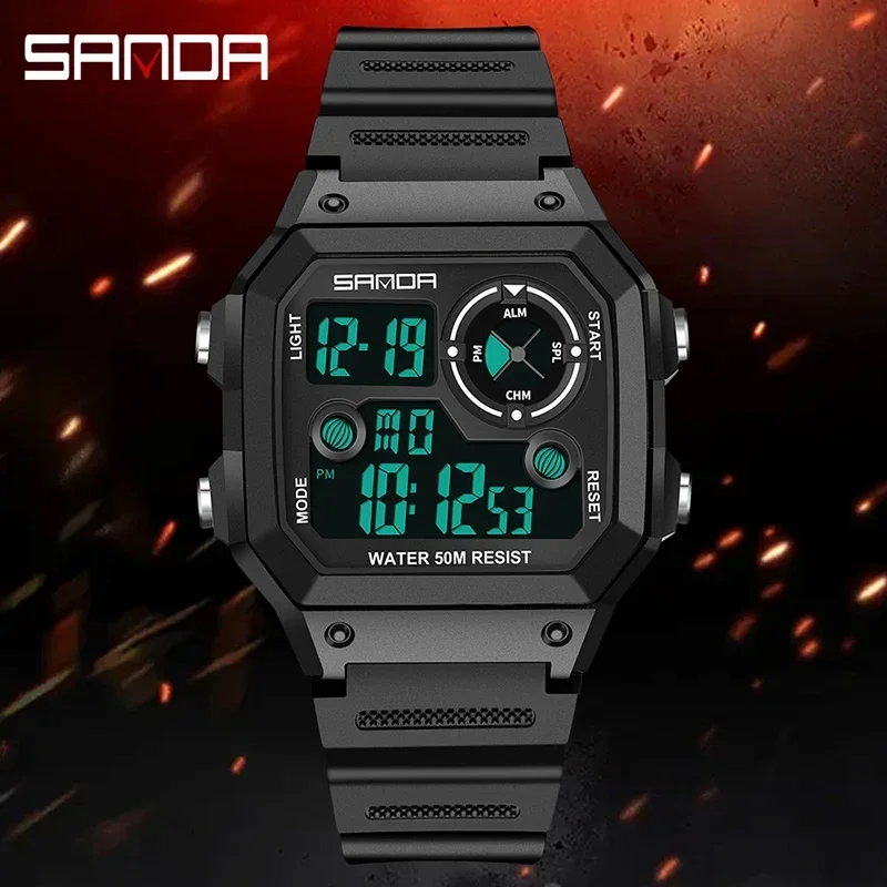 SANDA 418 Relogio Famous Outdoor Sports Watches Men Waterproof Countdown Digital Watches Military Men Wristwatches For Man Clock