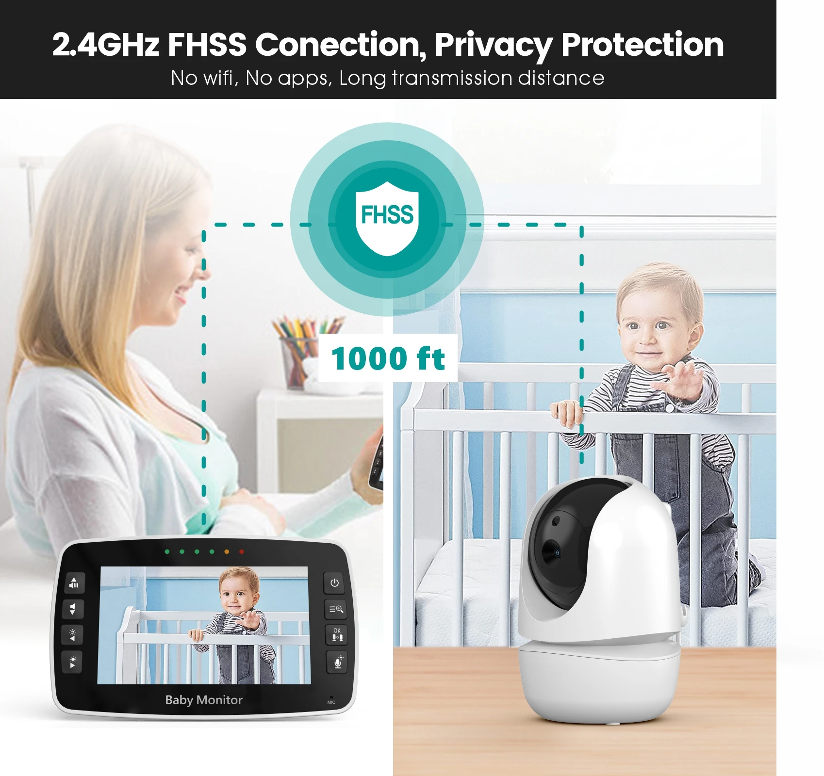 4.3 inch IPS Screen Wireless PTZ  Video Baby Monitor  Baby Nanny Security Camera VOX Mode Temperature Monitoring Babysitter