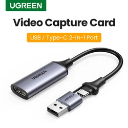 UGREEN-HDMI to USB c형 비디오 캡처 카드 4K HDMI 케이블 어댑터, PC 컴퓨터 DSLR 카메라 라이브 스트리밍 레코드 용 그래버 박스