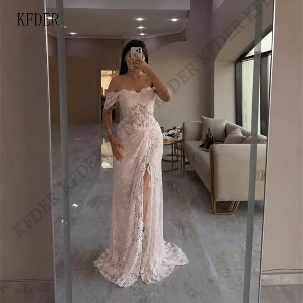 Elegant Full Lace A Line Robe De Soiree Vintage Sweetheart Women's Prom Gown Off The Shoulder Evening Dresses Customized