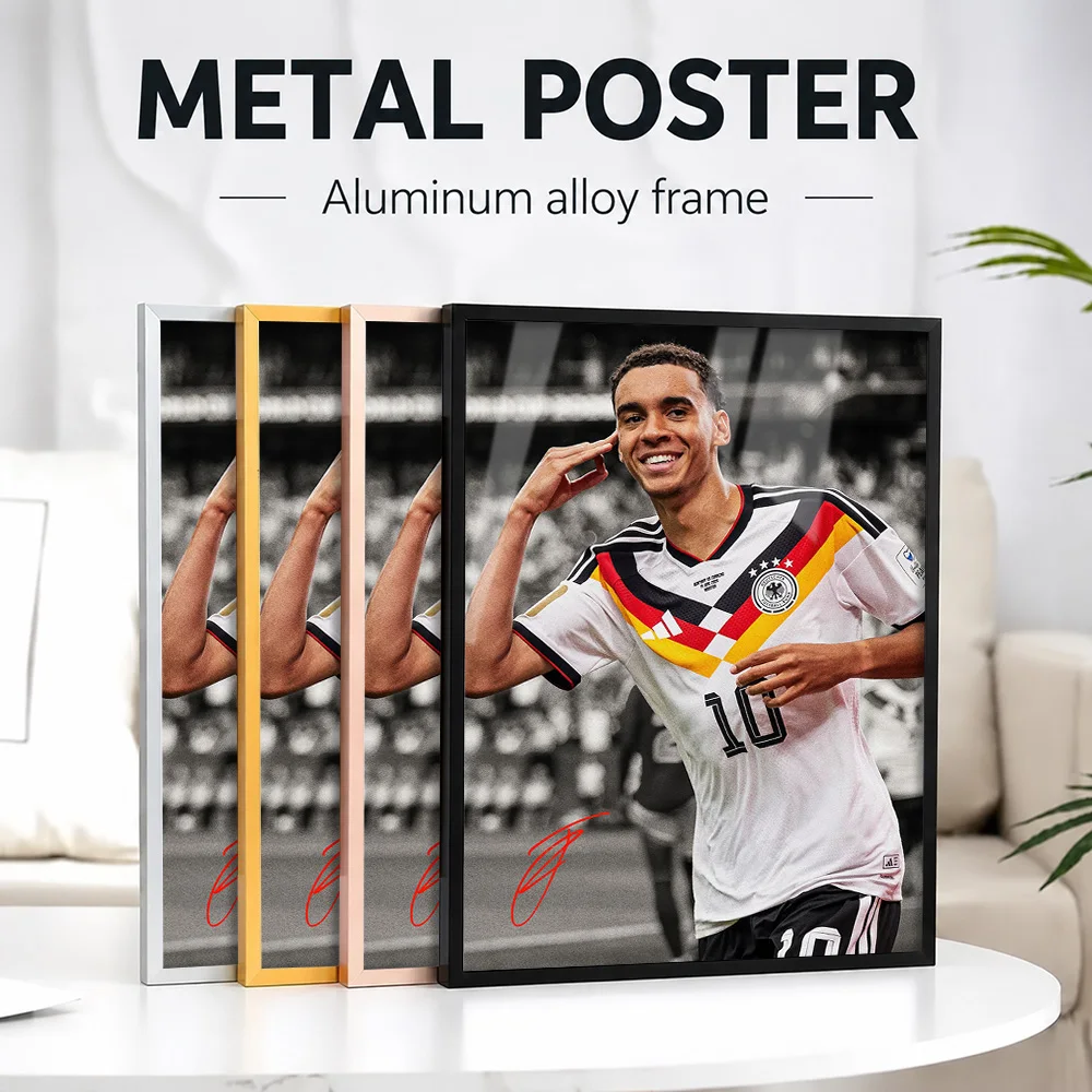 Jamal Musiala Framed Aluminum Metal Poster Customized Photo Energetic Graphic Style Wall Art For Sports Room Football Fan Gift