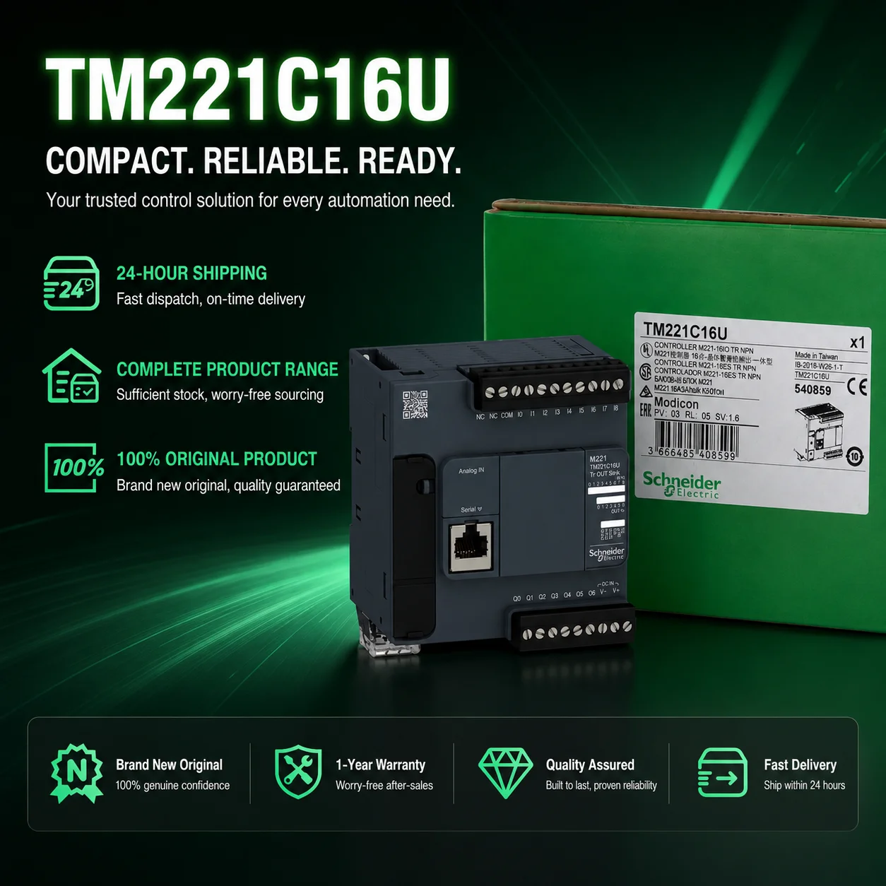 100% Original New TM221C16U Industrial Compact Module PLC Programmable Logic Controller NPN Cpu Modicon M221