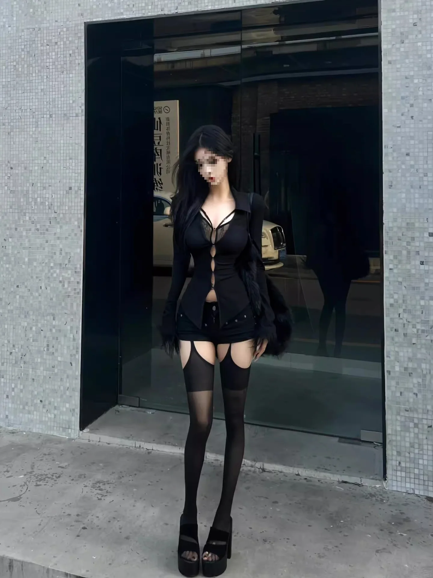 Korean Spicy Girl V-neck Hollow Out Long Sleeved T-shirt Fashion Y2k Lace Splicing Slim Fit Sexy Women Tees Corset Top