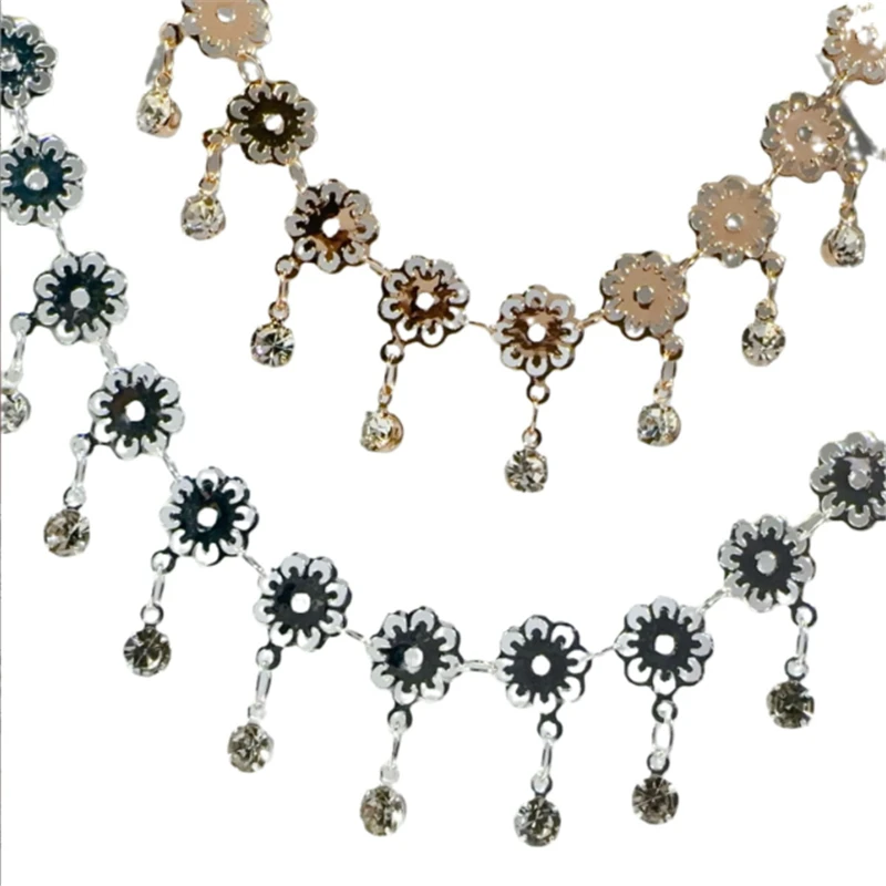 10 Meters/Lot New Retro Hollow Flower Crystal Beads Link Chains DIY for Bracelet Necklace Garment Jewelry Making Accessories