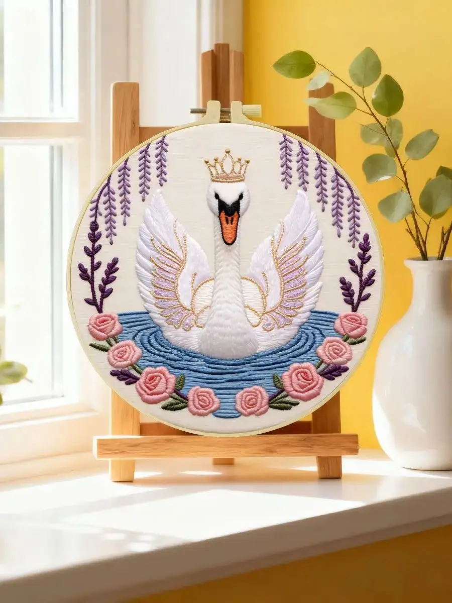 1 Stück 20X20CM/15X15CM 7,87/6,3 Zoll Tier - Schwan Stickerei Starter-Kit DIY-Kit DIY-Stickerei-Set für Anfänger – Detail 6