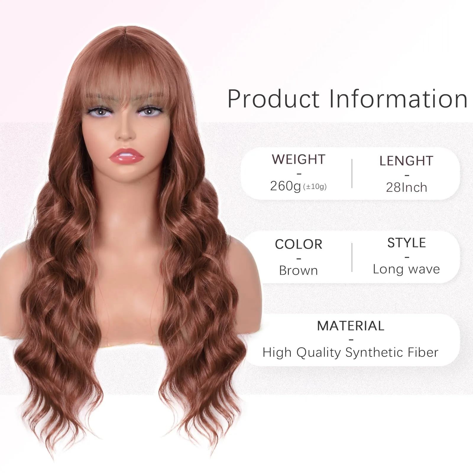 Brown Synthetic Wig with Big Waves, Halloween Party Cosplay Wig, Everyday Wig, High-Temperature Hair Accessory Wig Set