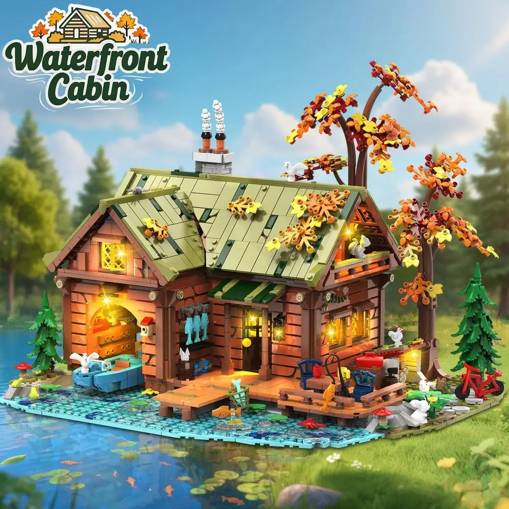 ของเล่นบล็อกไม้ 2423 ชิ้น รุ่นเรือนไม้ลอยน้ำเรืองแสง ชุดสร้างบ้านในป่า สำหรับเด็กอายุ 12 ปีขึ้นไป