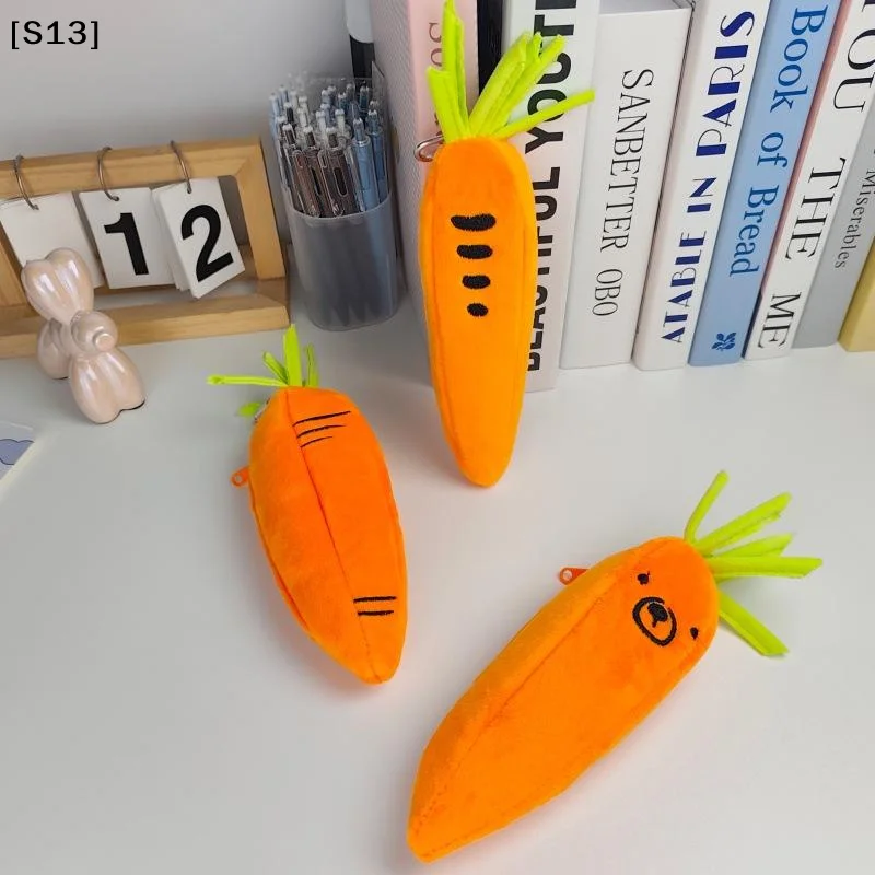 Cute Simulated Carrot Plush Pencil Case Creativity Large Capacity Pencil Pouch Cartoon Portable Storage Bag School Stationery[Q]