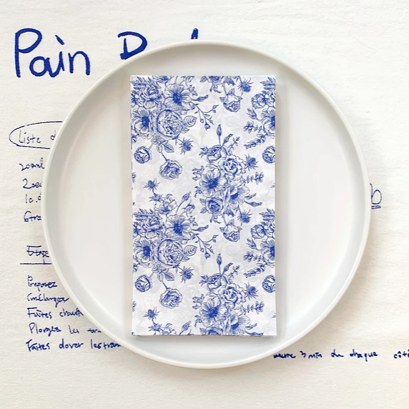 20/8Pcs Vintage Blue and White Porcelain Decoupage Paper Napkins Flower Paper Tissues for Party Wedding Xmas Supplies 33x40cm