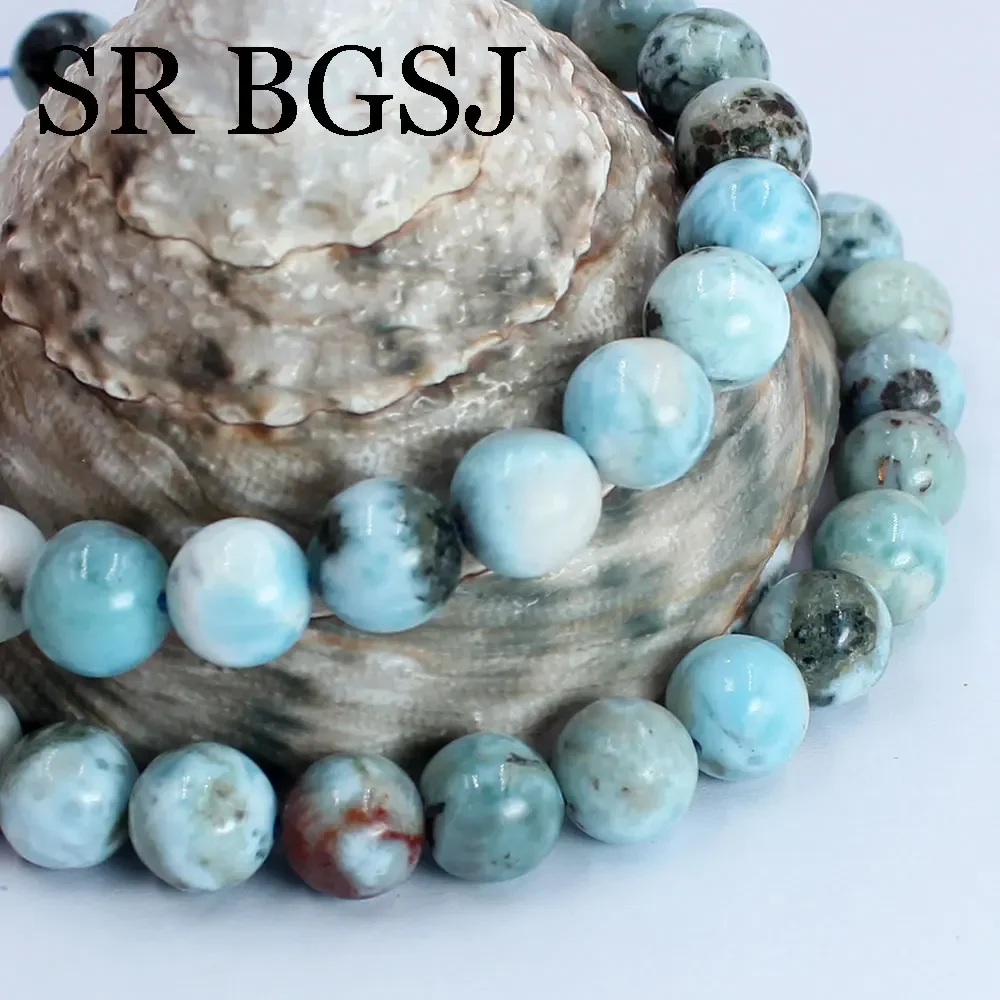 8mm AA Genuine Natural Blue Larimar Stone Round Smooth Jaspers Spacer Bead For Jewelry Making DIY Bracelet Necklace 15\