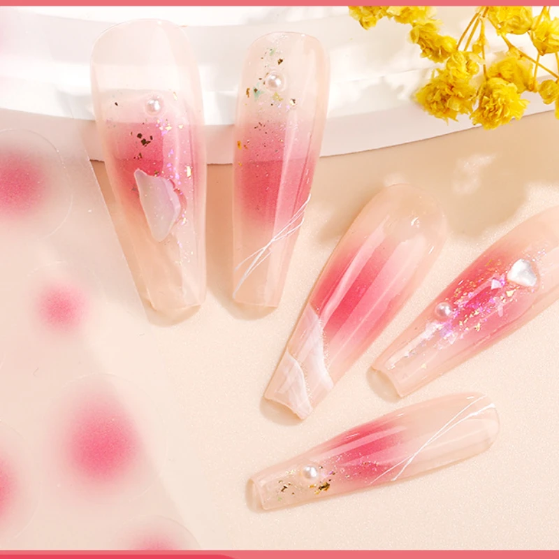 Blush ongles autocollants Art décoration Design bricolage rose taches points curseurs pour ongles manucure décor feuilles tatouage Pegatinas Para Uñas