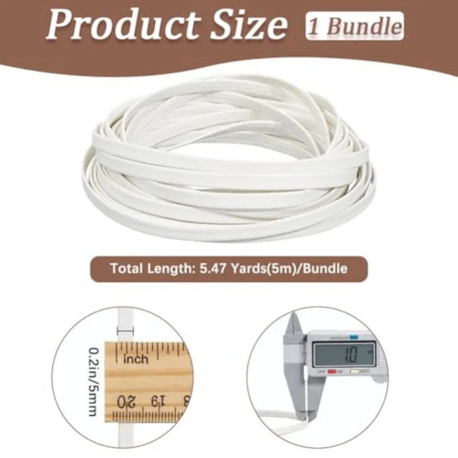 GORGECRAFT 5.5 Yards 5mm Foldover Leather String 1mm Thick Flat Leather Cord Lychee Grain Leather Strips Double Sided Lambskin