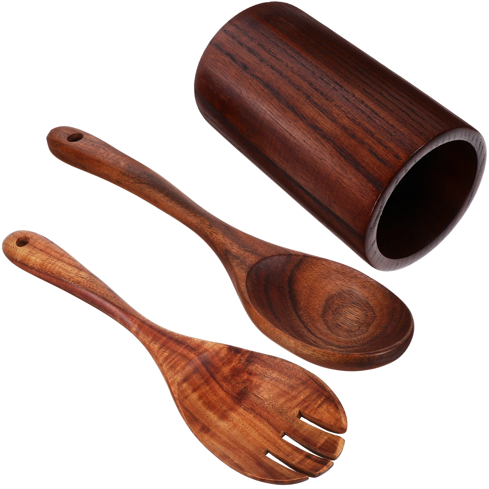 

1 set Salad Fork Set Large Wooden Kitchen Utensils Holder Spoons Forks Cooking Eating Tool Storage Rack Clean Tidy