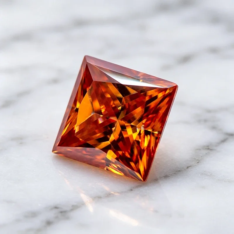 Moissanite Stone Princess Cut Orange Color Lab Grown Gemstone for DIY Charms Jewelry Making Pass Diamond Test with Certificate 3
