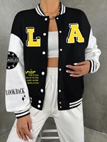 Los Angeles Never Look Back Prints Baseball Coat Womens Winter Fleece Warm Jackets Casual Pocket Tops Basics Comfortable Clothes