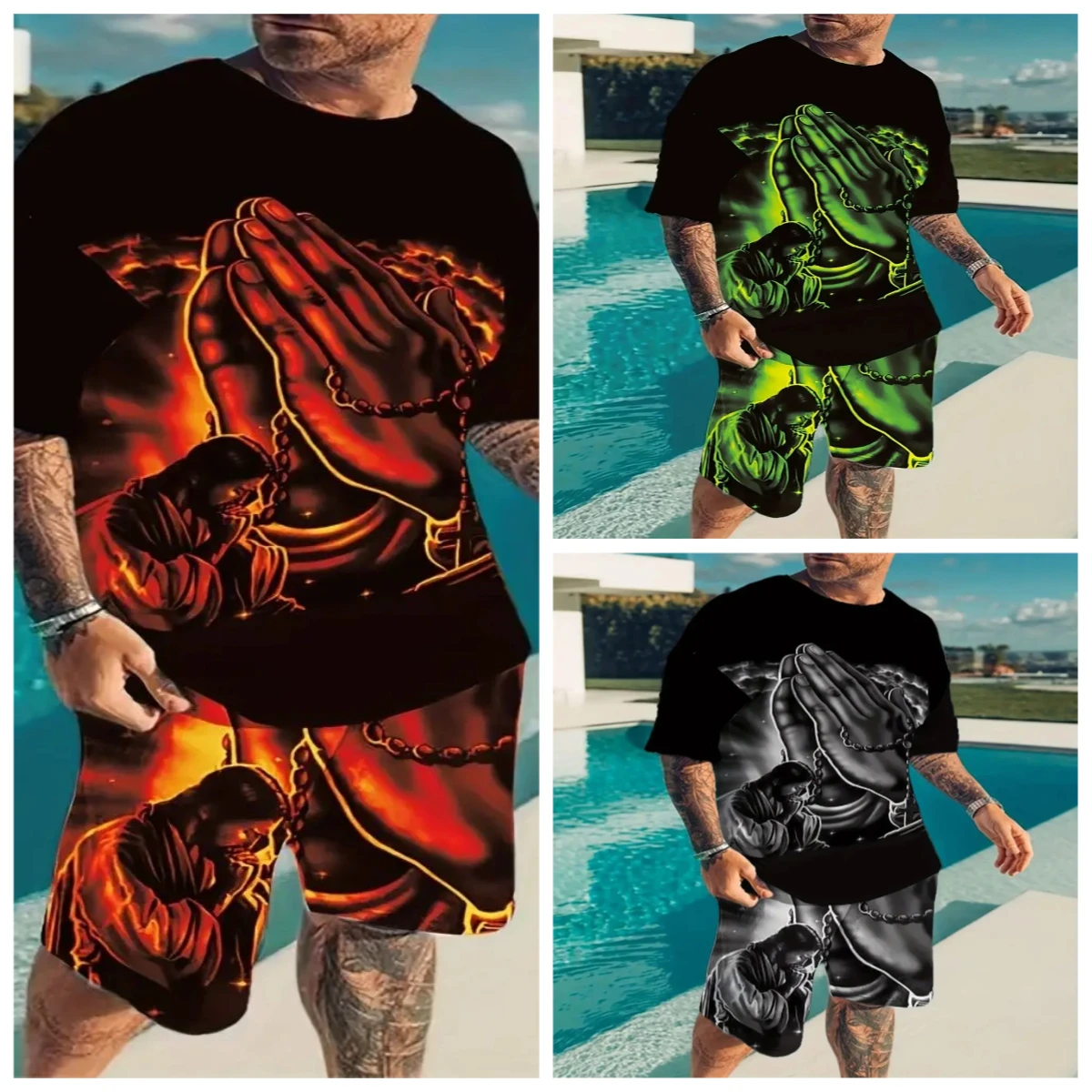 

25-26 Summer Hot-selling Fashion Trend Luxury Suit 3D Printing American Street Breathable Quick-drying T-shirt Shorts Set