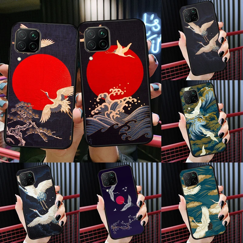 Red-crowned crane Birds japanese For Huawei Nova 12i 12s 11i 8i Y91 Y60 Y70 Y72 Y90 Y61 9 10 SE P20 P40 Lite P30 P60 Pro Case