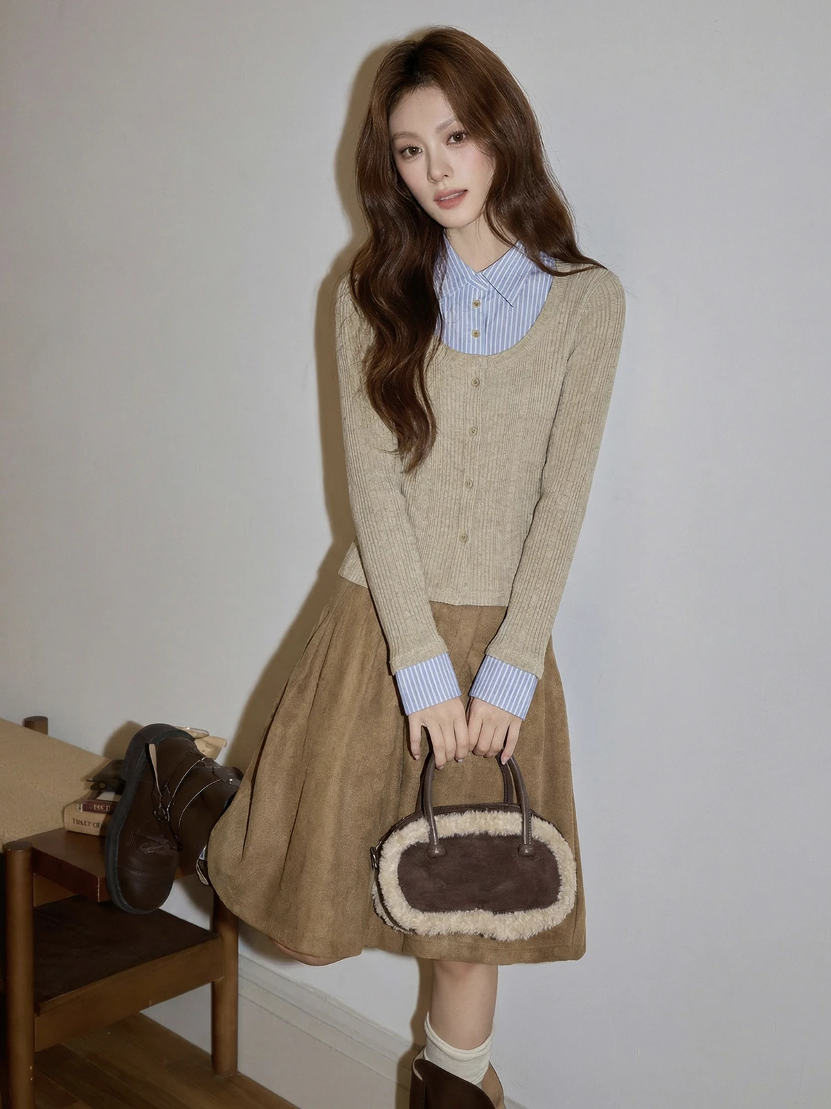 

Весенний корейский женский приталенный кардиган с длинными рукавами в полоску, вязаный, дышащий, комфортный, премиум-класса