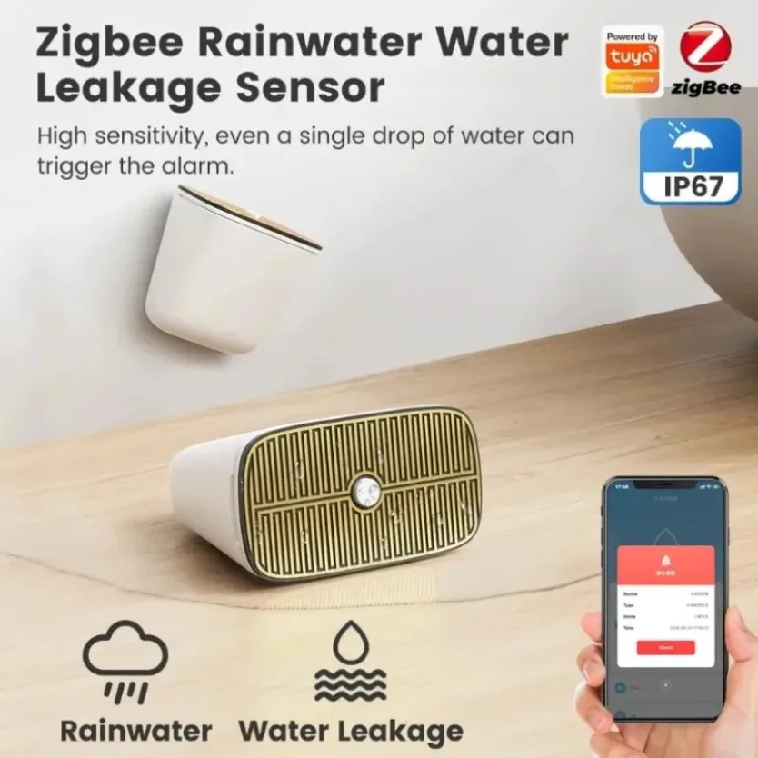 Tuya Zigbee Smart Rain Sensor IP67 Weatherproof Outdoor Wireless Rain Detector Real-Time Rain Monitoring Smart Home Accessory