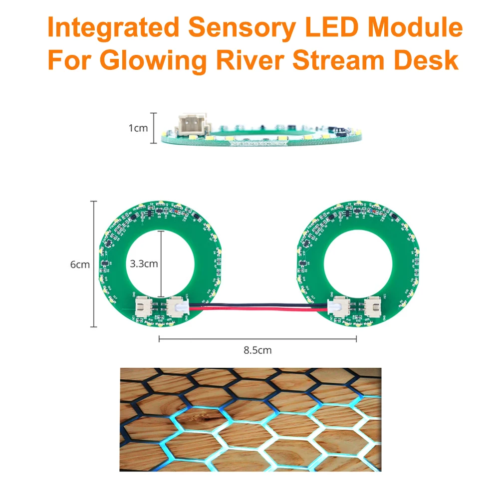 Dreanique LED Table Accessory Set Sound-controlled and Touch-sensitive RGB LED Table Accessory Set for Glowing River Stream Desk