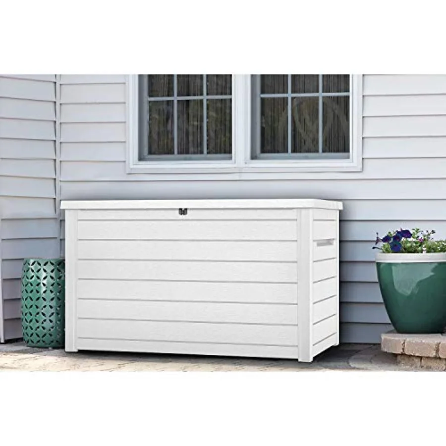 Outdoor patio deck storage box for 230-gallon capacity, XXL size, white polypropylene resin, weather-resistant and lockable view 6