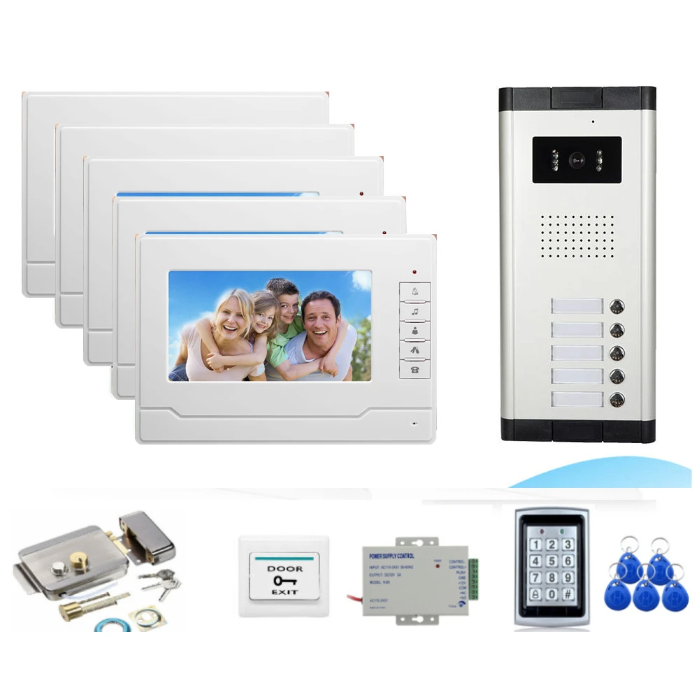 2/3/4/5Units Apartment Doorbell Intercom Camera System +RFID Access Control Building Video Door Phone For Home Security