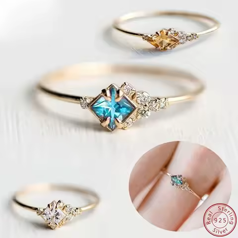 100% 925 Sterling Silver 3 color Champagne Gemstone With Zircon Shaped Fine Rhinestone Gem Ring gold color Jewelry Sapphire Ring