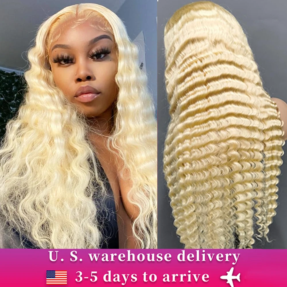 613 Honey Human Hair 13x5 Hd Lace Deep Wave Frontal Wig Human Hair 180% Brazilian Curly Blonde Wig For Women Glueless Preplucked