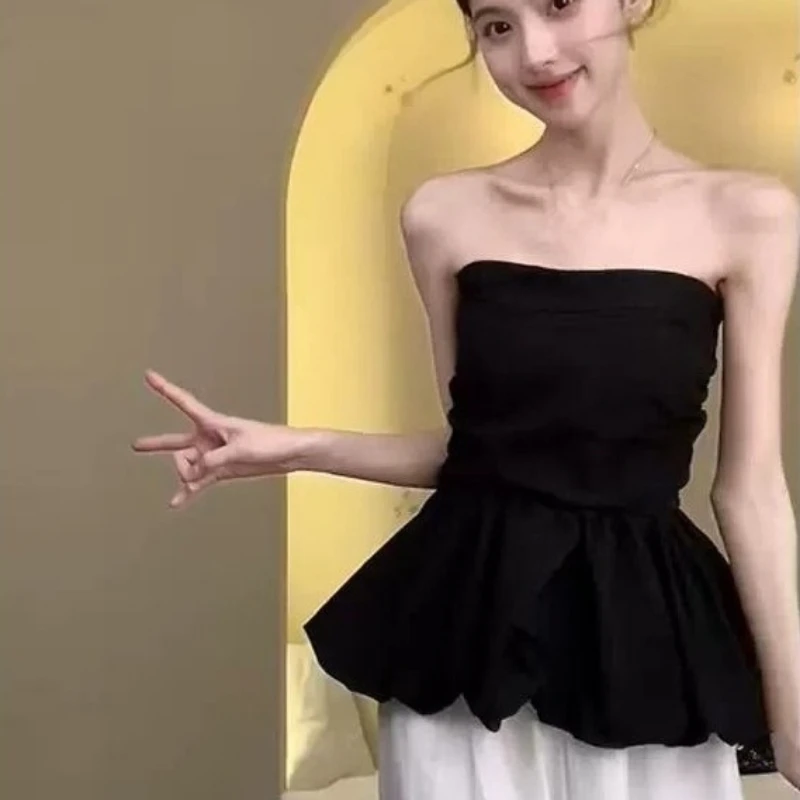 Koreanische Neue Mode Sexy Liebsten Weste Frauen Kleidung Schlanke Taille Gefaltete Tank Top 2025, Ropa Mujer Backless Solide Sommer Y2k Tanks