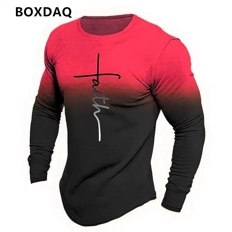 3d Print Men\'s Gradient T-Shirts Long Sleeve Spring Autumn Street Simple Gothic Male Oversized Tees 6XL Plus Size Casual Tops