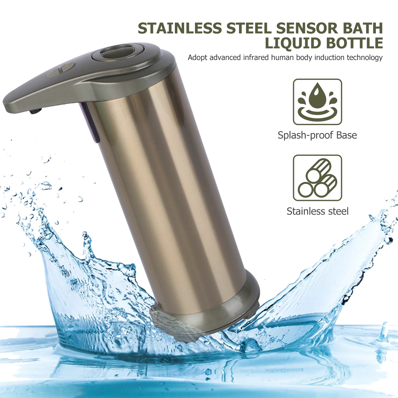 Automatic Sensor Soap Dispenser Stainless Steel Color Leak Proof Infrared Induction Bath Liquid Bottle for Shampoo