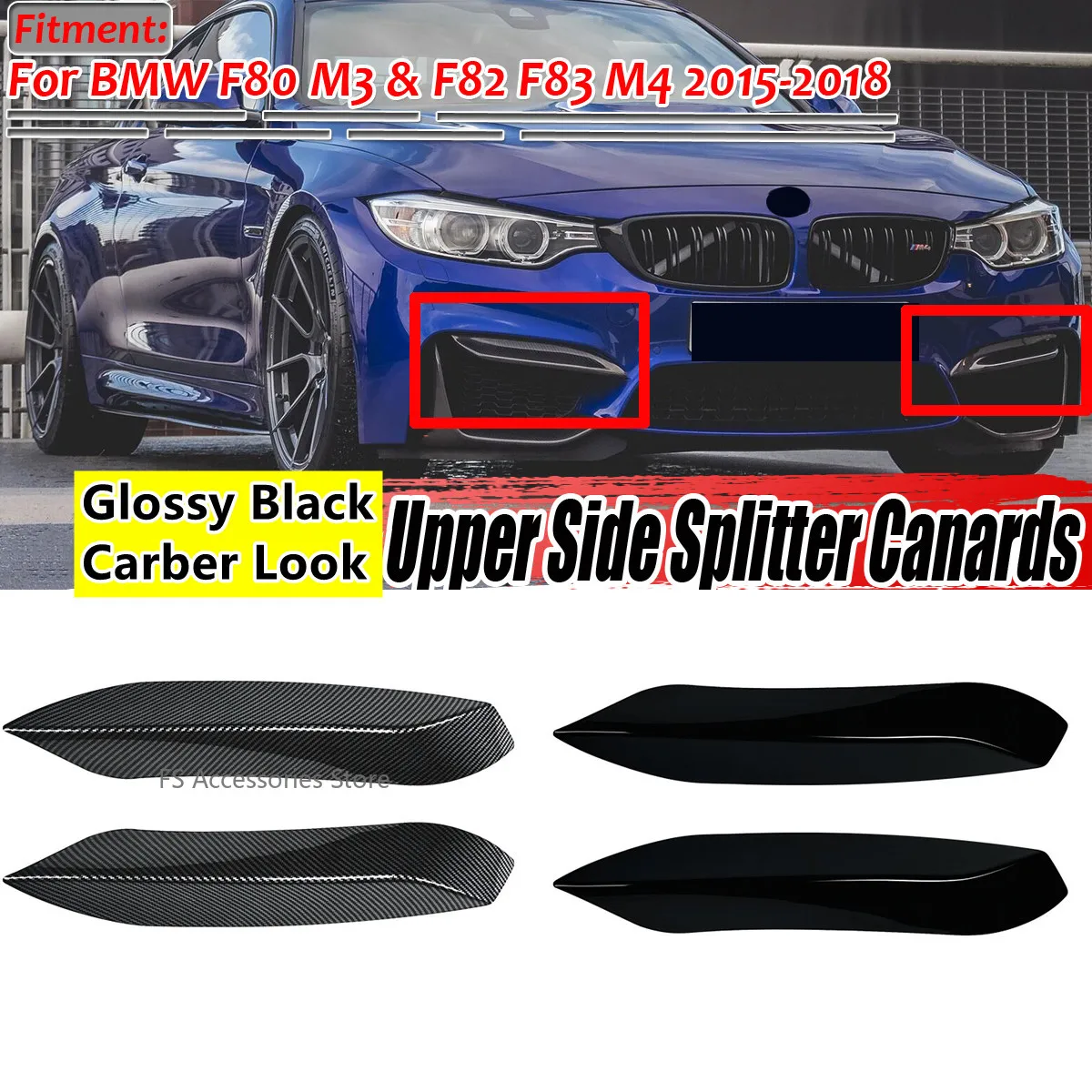 

Front Bumper Side Air Vent Splitter Trim For BMW F80 M3 2014-2019 F82 F83 M4 2015-2020 Intake Frame Upper Spoiler Cover Canard