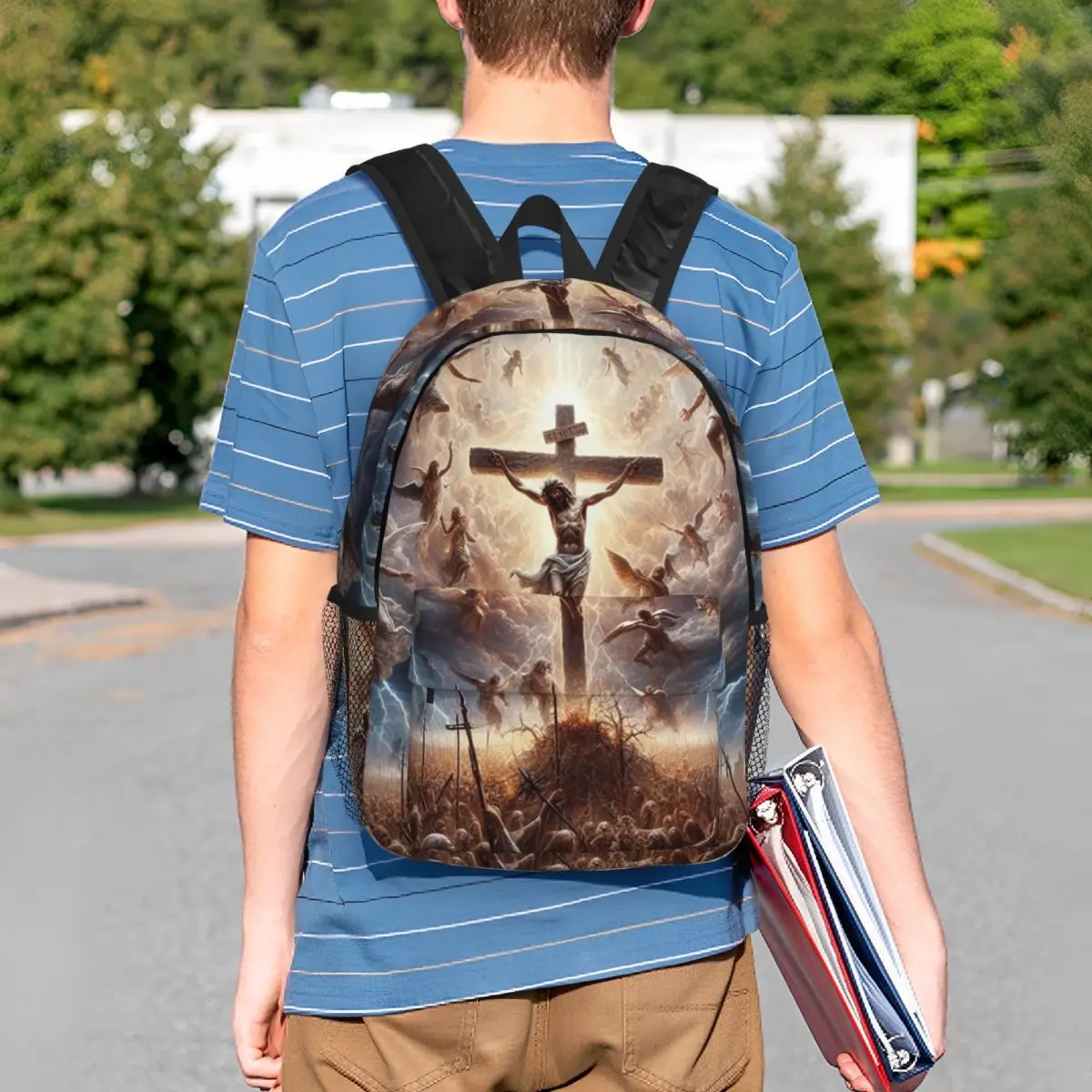 Sac à dos à motif croix de la souffrance et de la rédemption de Jésus-Christ, sac à livres pour étudiants, sac d'école pour enfants, sacs à bandoulière pour ordinateur pour hommes et femmes