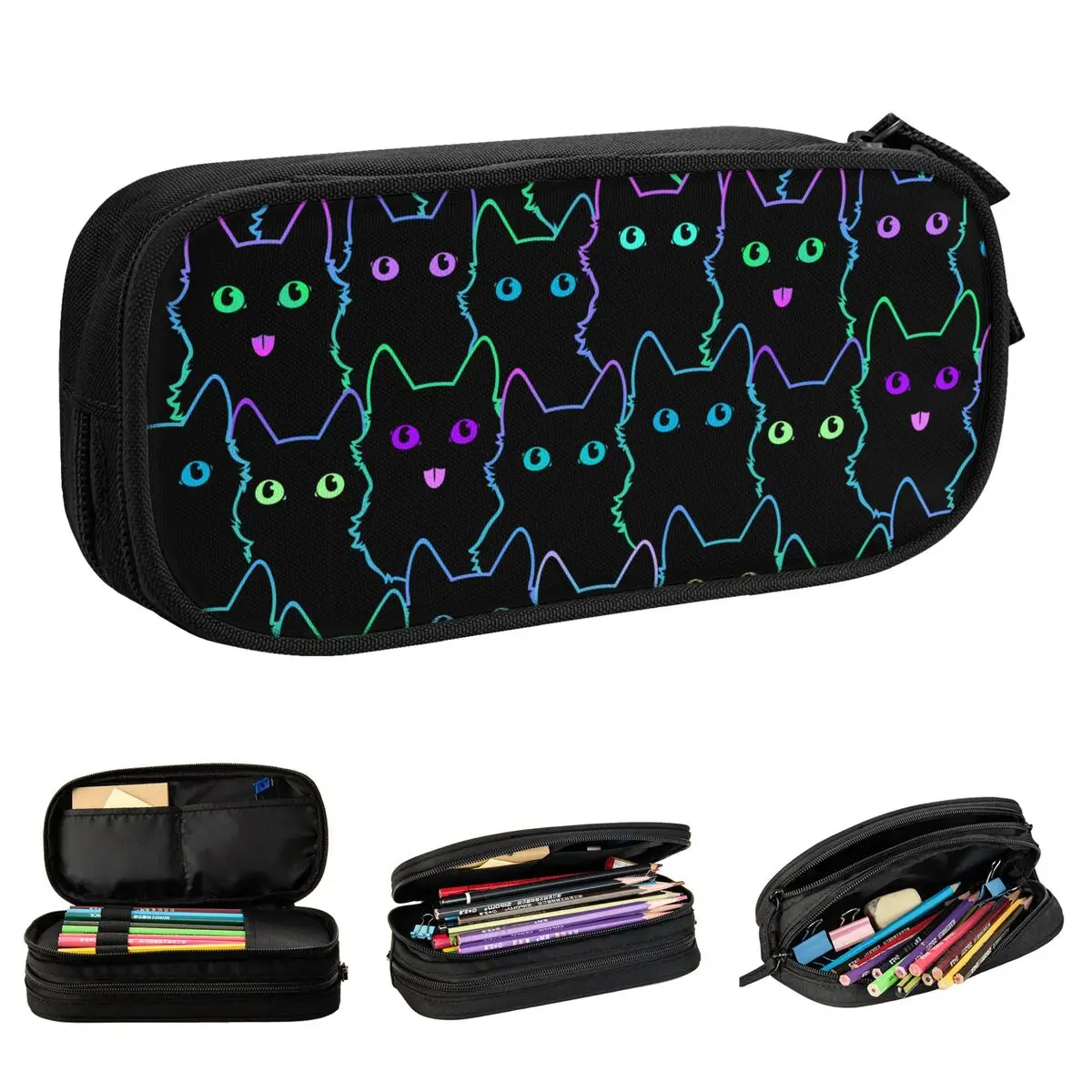 colorful cat silhouettes pencil case cartoon black cats pen holder bags bolsa cosmetica escolar para meninas e meninos 01