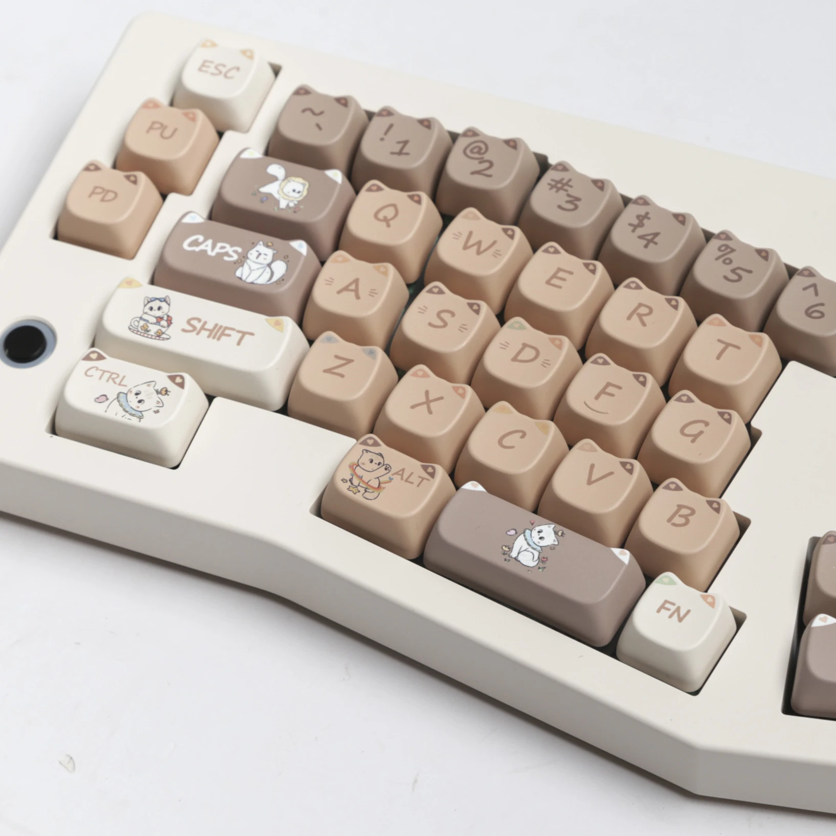 Cat Keycaps Brown Cat PBT Keycaps Cute style keycap MAO For Mx Switch Mechanical Keyboard 6.25U Gift Cute Cat Ear Theme