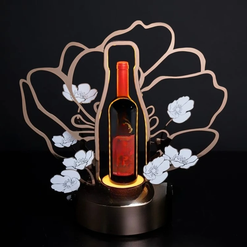 Three Pack Light Emitting Diode Wine Rack Set Stainless Steel Flower Shape