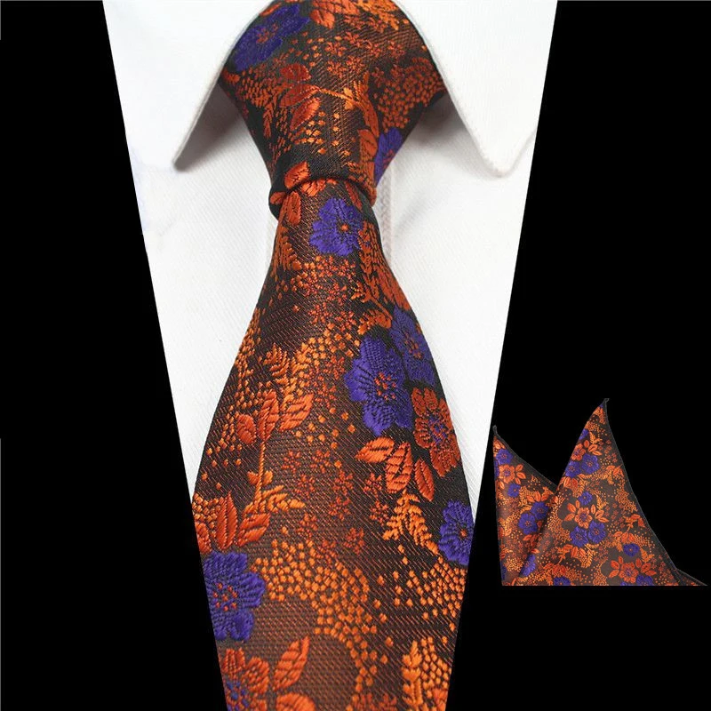 RBOCOTT 8CM Floral Ties And Hanky Sets Silk Jacquard Woven Ties for Men Wedding Party Tie Set Men's Necktie Pocket Squares