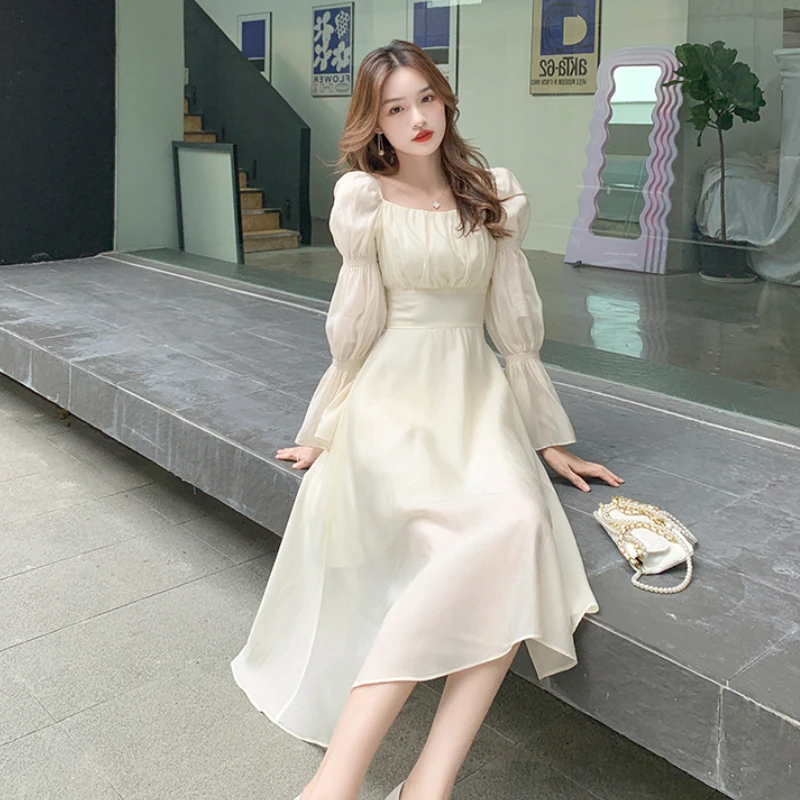 Flare Sleeve Midi Dress Women Backless Temper Bandage Design Elegant Korean Style Casual Fairycore A-line Vestidos Spring Summer