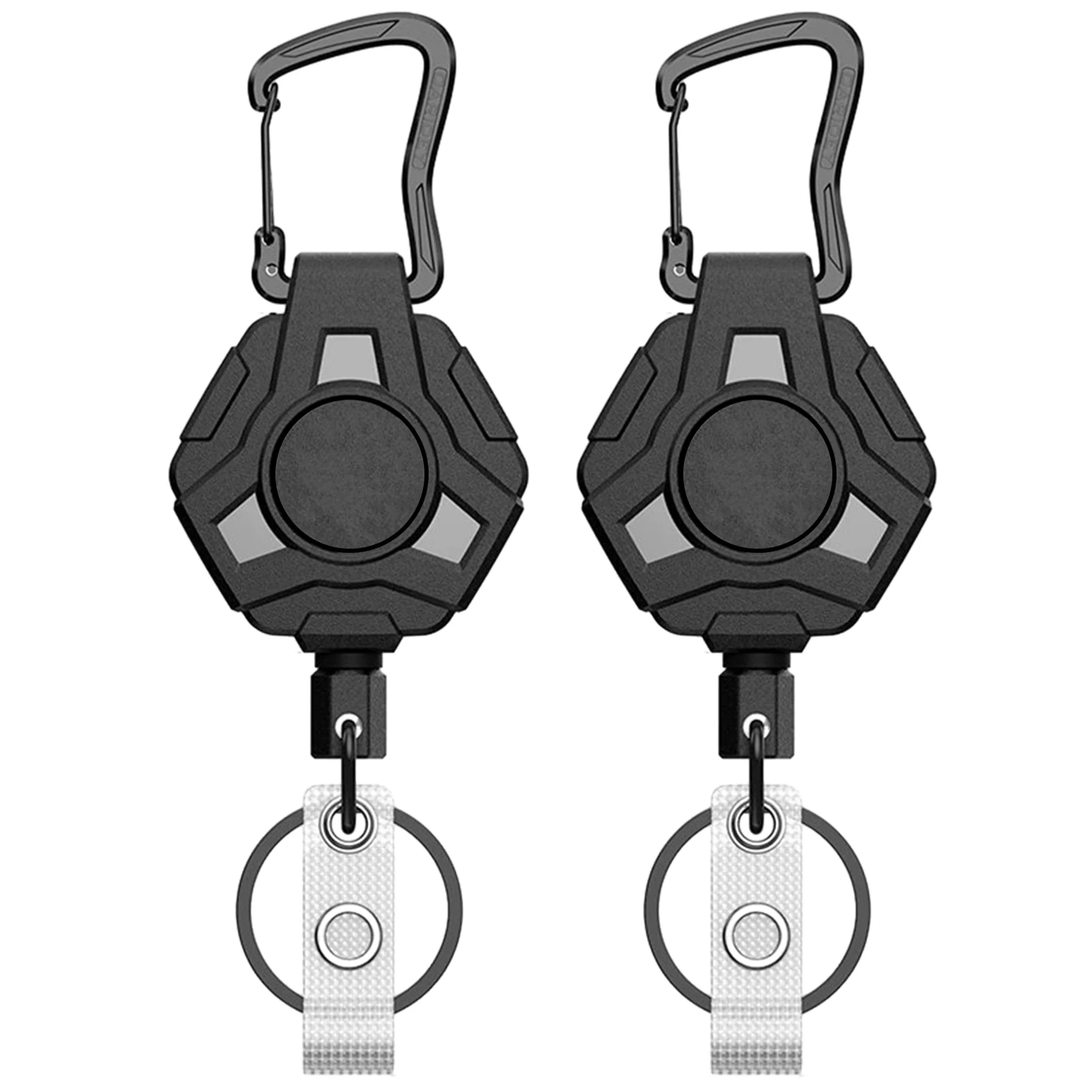 

2pcs Office School Heavy Duty Outdoor ABS ID Badge Holder Multifunctional Carabiner Steel Cord Practical Retractable Keychain