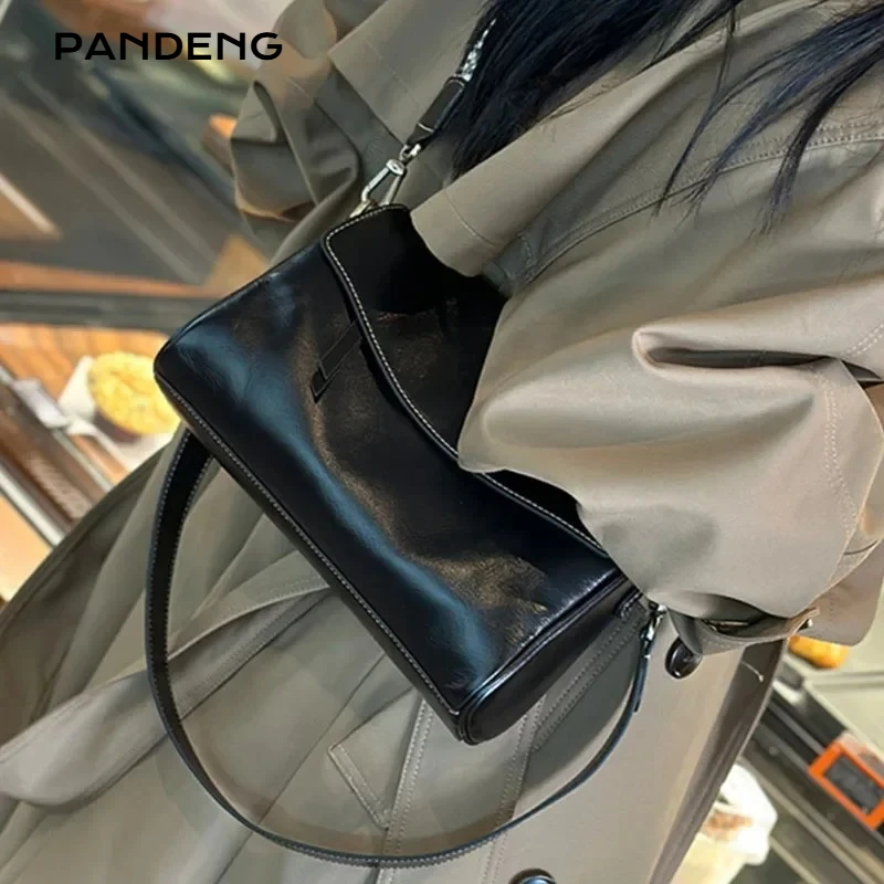 Womens Cow Leather Shoulder Bag Ladies Natural Cowhide Luxury Designer Underarm Bags Female Fashion Retro Commute Handbags Lady