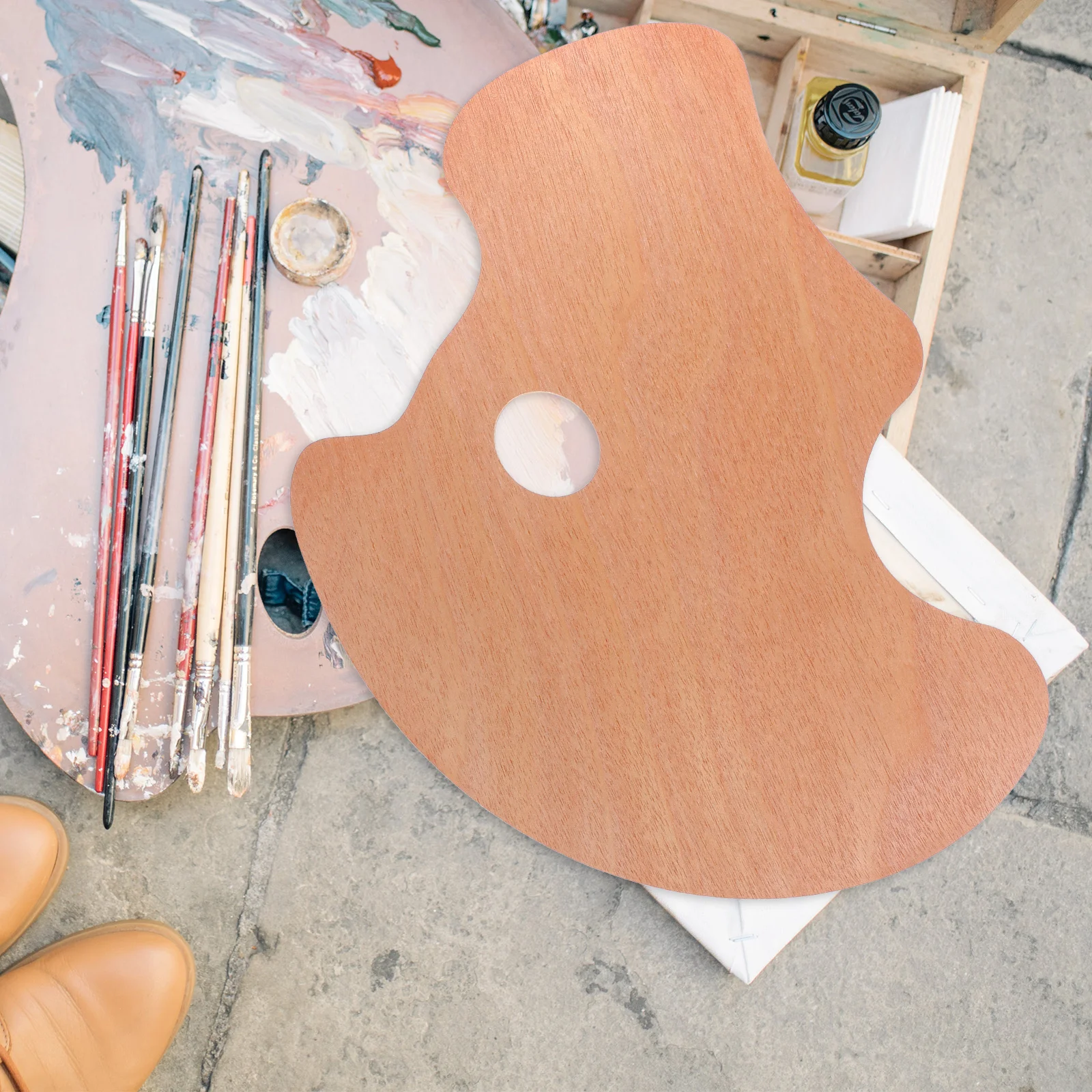 

Hand Held Wooden Paint Palette Ergonomic Thumb Hole Oil Acrylic Watercolor Mixing Colors Artist Tray Oil Painting Art Palette