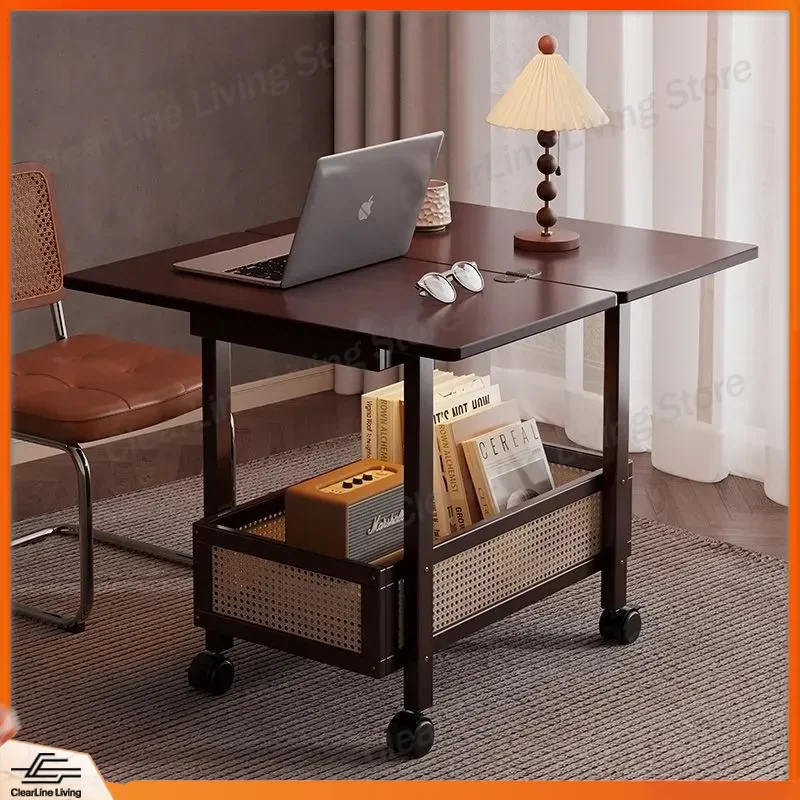 

Foldable Mobile Dual-Purpose Sofa Desk Coffee Table Living Room Tea Table Multi-Functional Dining Side Table Trolley for Home